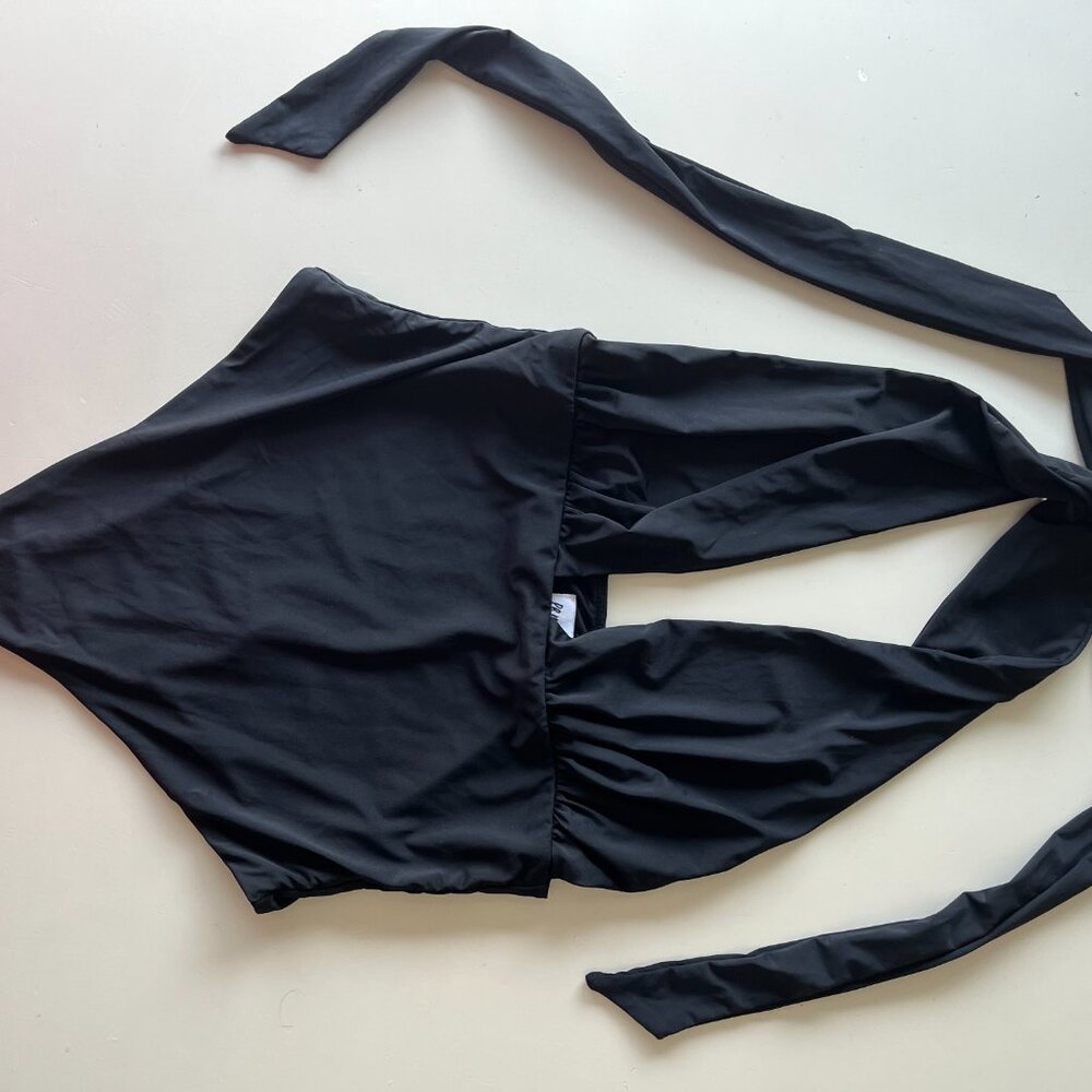 Princess Polly Black Plunge Halter Bodysuit Deep V Neck Long Sleeve NWT Size 6 - Picture 7 of 10